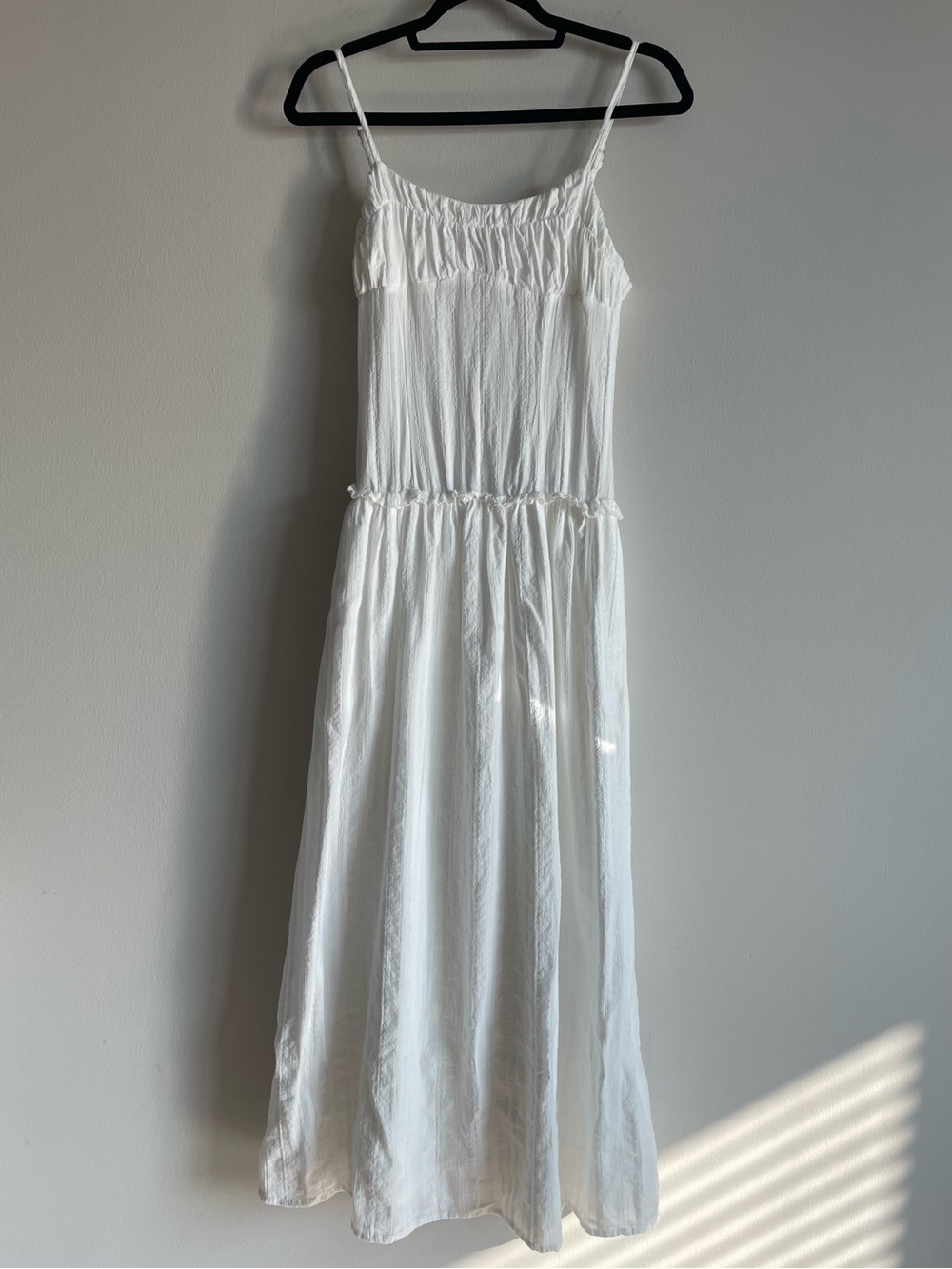 white prairie dress maxi cottagecore milkmaid sheer floral XS